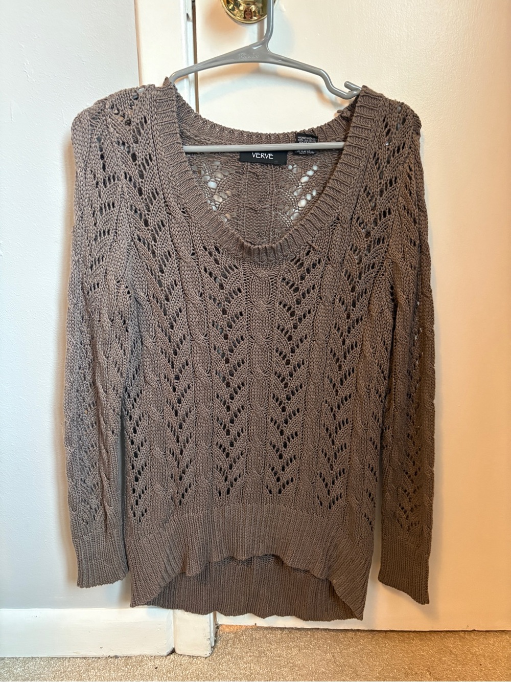 Verve Open-Weave Taupe Scoop-Neck Sweater
